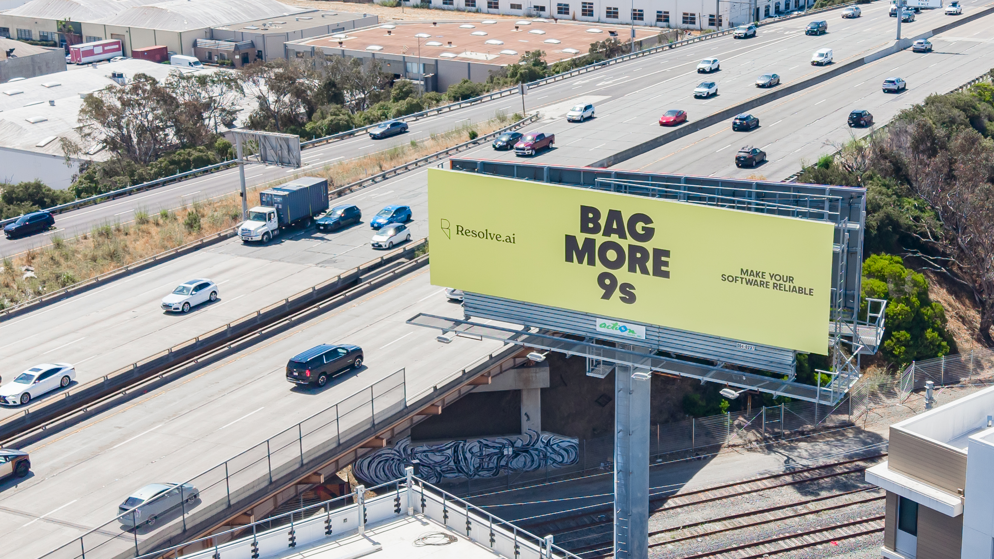 Resolve AI billboard on a San Francisco freeway: Bag more 9s